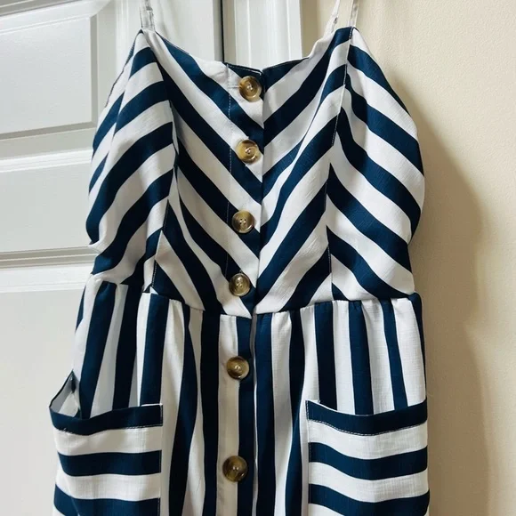Navy and White Striped Dress - Picture 2 of 5
